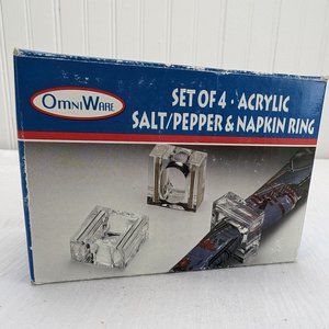 Vintage Omniware Salt & Pepper Napkin Rings Set of 4 Clear Star Case New